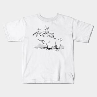 Woodpecker & Pig (black & white version) Kids T-Shirt